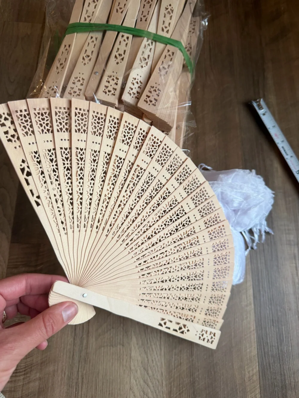 Brand New! 49 Folding Hand Fans - Natural Wood Color for Home Party Supplies